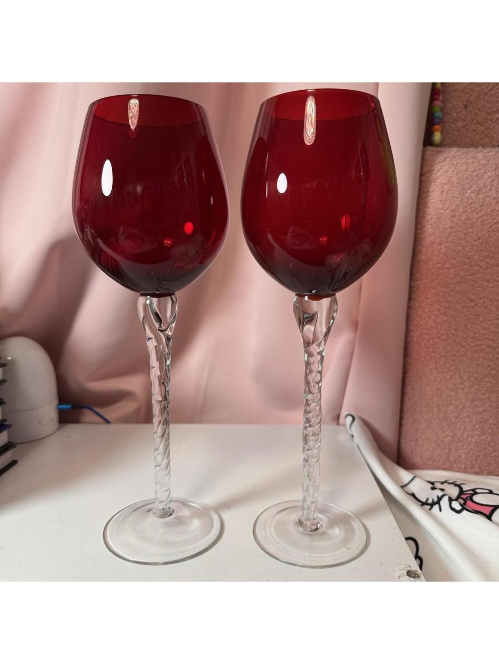 Bombay and Company Red Wine Glasses with Clear Stem, Round Set of 2, 10 Inch